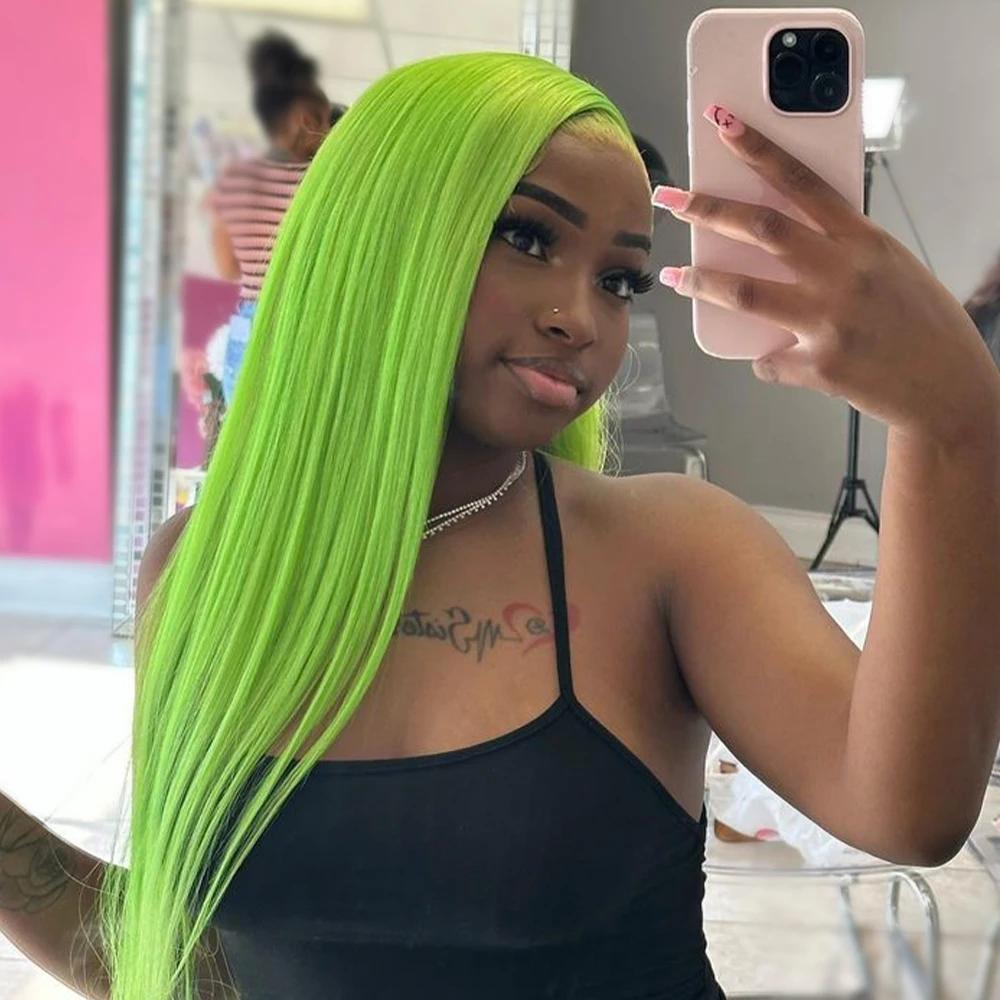 

Light Green Colored Glueless Human Hair Wig 5x5 Transparent Lace Front Wig PrePlucked Ready To Wear Lace Closure Wigs For Women