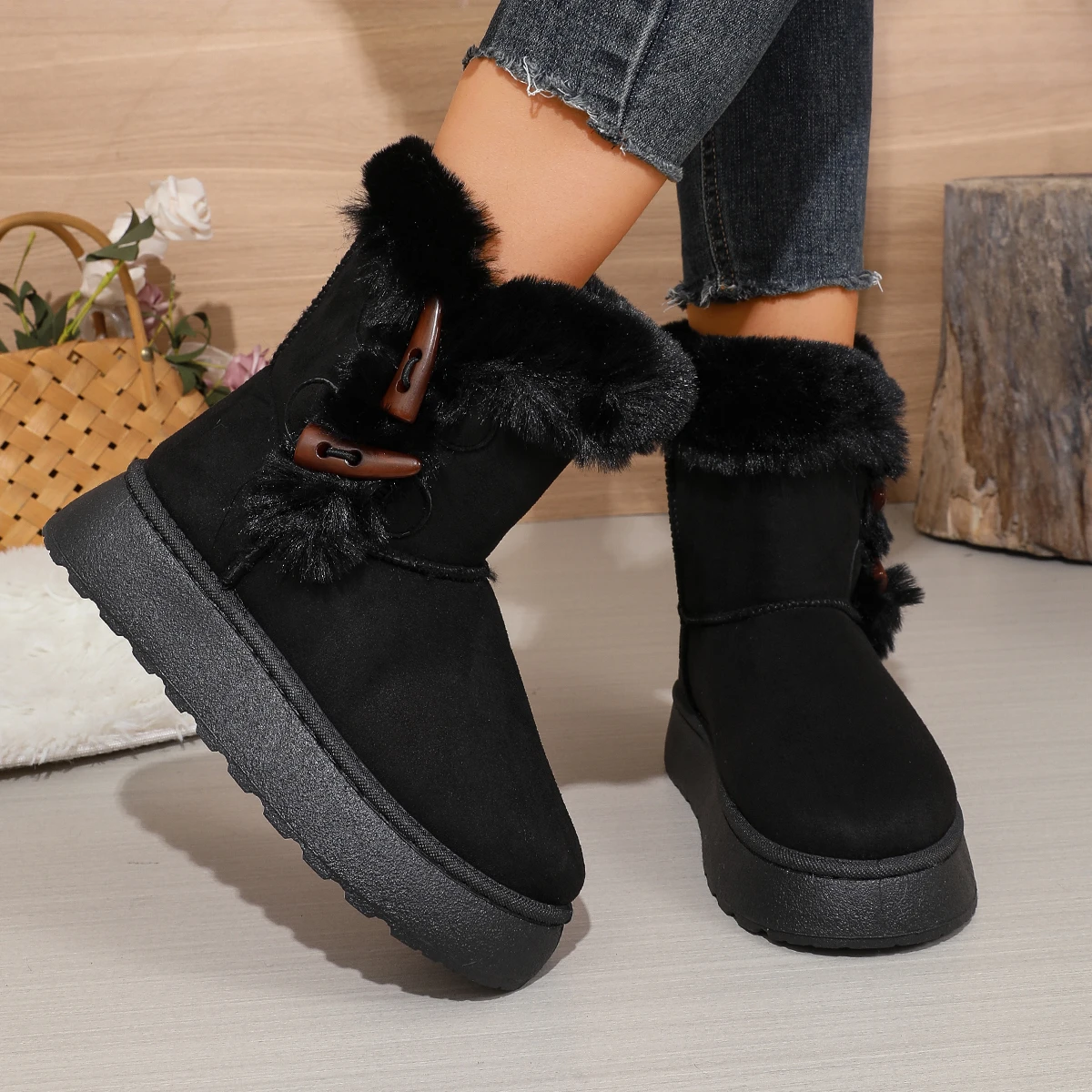 2026 Winter Neuer Stil Bequeme Modische Bestseller Runde Zehenkappe Elegante Lässige Schneestiefel Samt Dickbesohlte Damenstiefel – Detail 20