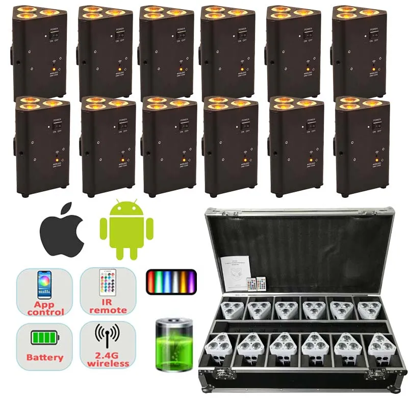 

IF No Stock CONTACT！3x18w Wireless Led RGBWA UV 6in1 Battery Powered Wireless Uplights Rechargeable Battery Mini LED Par Light