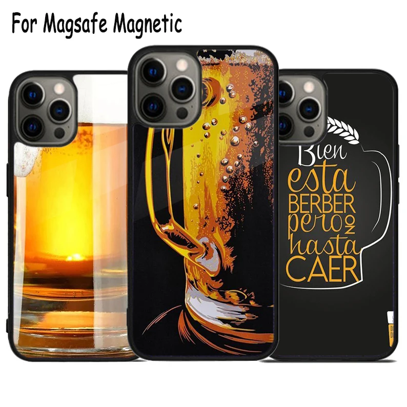 

Beer Mug Wireless Charge Magsafe Phone Case For iPhone 15 16 14 13 11 12 Pro Max Plus Magnetic Bumper Cover