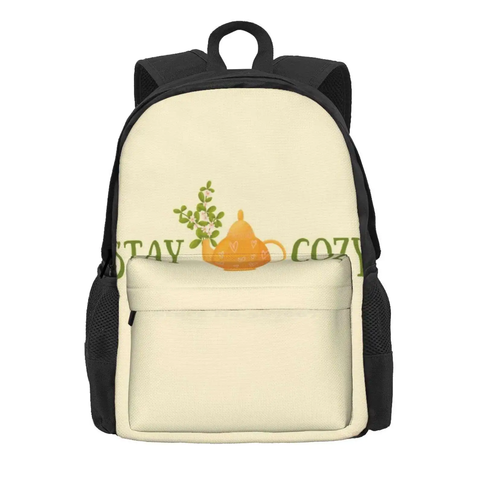 Stay Cozy Teapot 3d Print Design Backpack Student Bag Stay Cozy Teapot Cottagecore Cottage Aesthetic Cute Aesthetic Tea Time