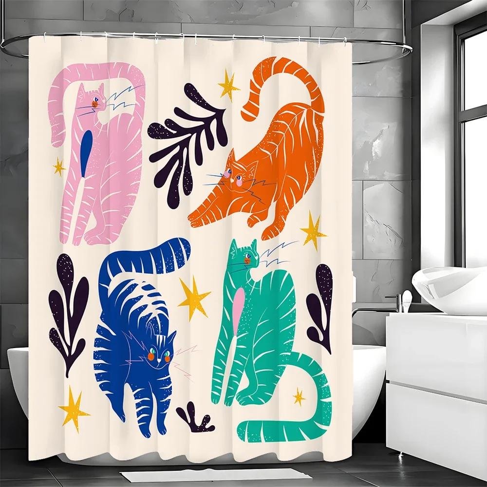 

Colorful Cat Shower Curtain, Bathroom Decorative Shower Curtain, Waterproof Shower Curtain with Hooks 180x200cm