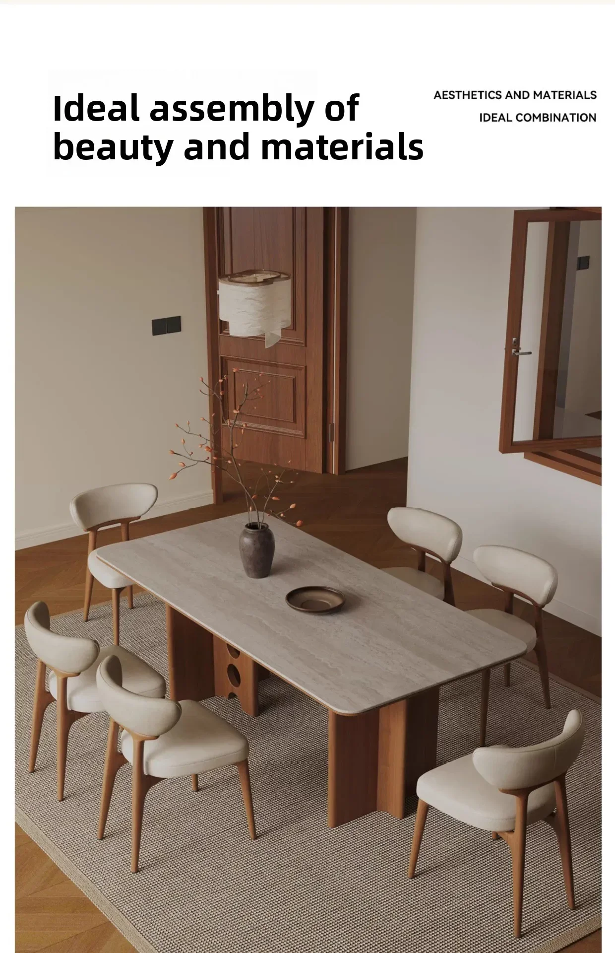 French retro dining table and chairs, combined antique household wind tunnel, dining table small apartment rock slab,