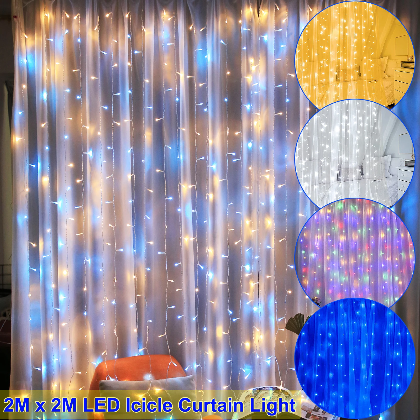 

USB 192LED Curtain Icicle String Lights Indoor Outdor New Year Party Garland Fairy Light Home Wedding Christmas Decoration 2Mx2M