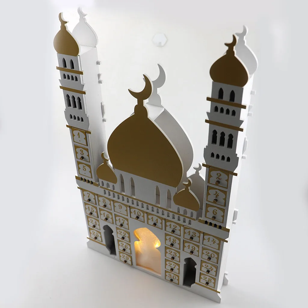 Ramadan Advent Calendar with Drawer Box Wooden Castle Calendar Cabinet For Eid Mubarak Ramadan Kareem Muslim Party Decoration