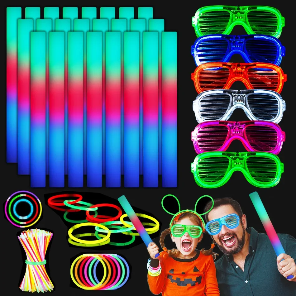 118 Pcs Led Foam Glow Sticks Light Up Glasses Neon Bracelet Necklace Glow in the Dark Party Supplies Birthday Wedding Christmas