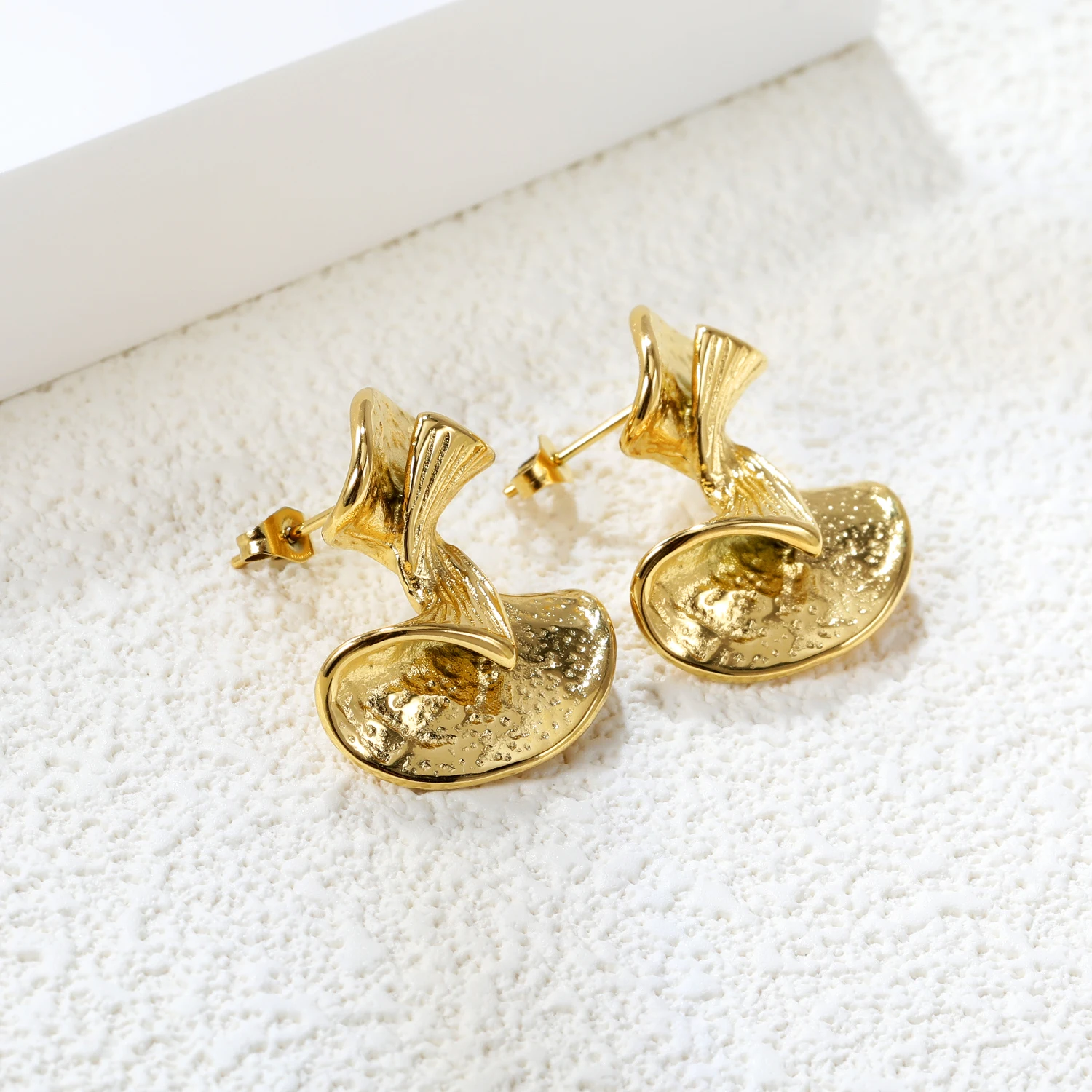 ASONSTEEL Europe America Fan Shaped Distortion Stud Earrings Luxury Stainless Steel 18K Gold Plated Jewelry Gift High Quality