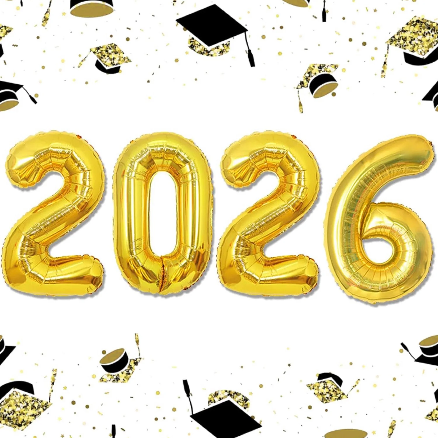 44 قطعة ذهبية 16 بوصة 2026 حفلة رأس السنة الجديدة بالون بلاستيكي سنة جديدة سعيدة مجموعة تزيين العلم الورقي