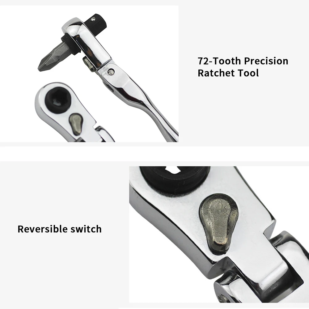 Mini 1/4 Inch Ratchet Wrench, 72-Tooth Reversible Chrome Vanadium Steel Ratchet Wrench with Socket & Bit Driver Dual Head