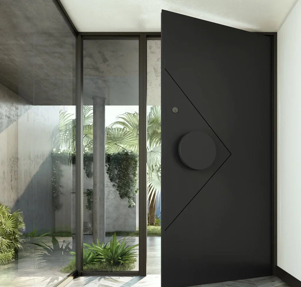 

# Hot Modern Residential Design Black Metal Entrance Gate Wrought Iron Entrance Front Door
