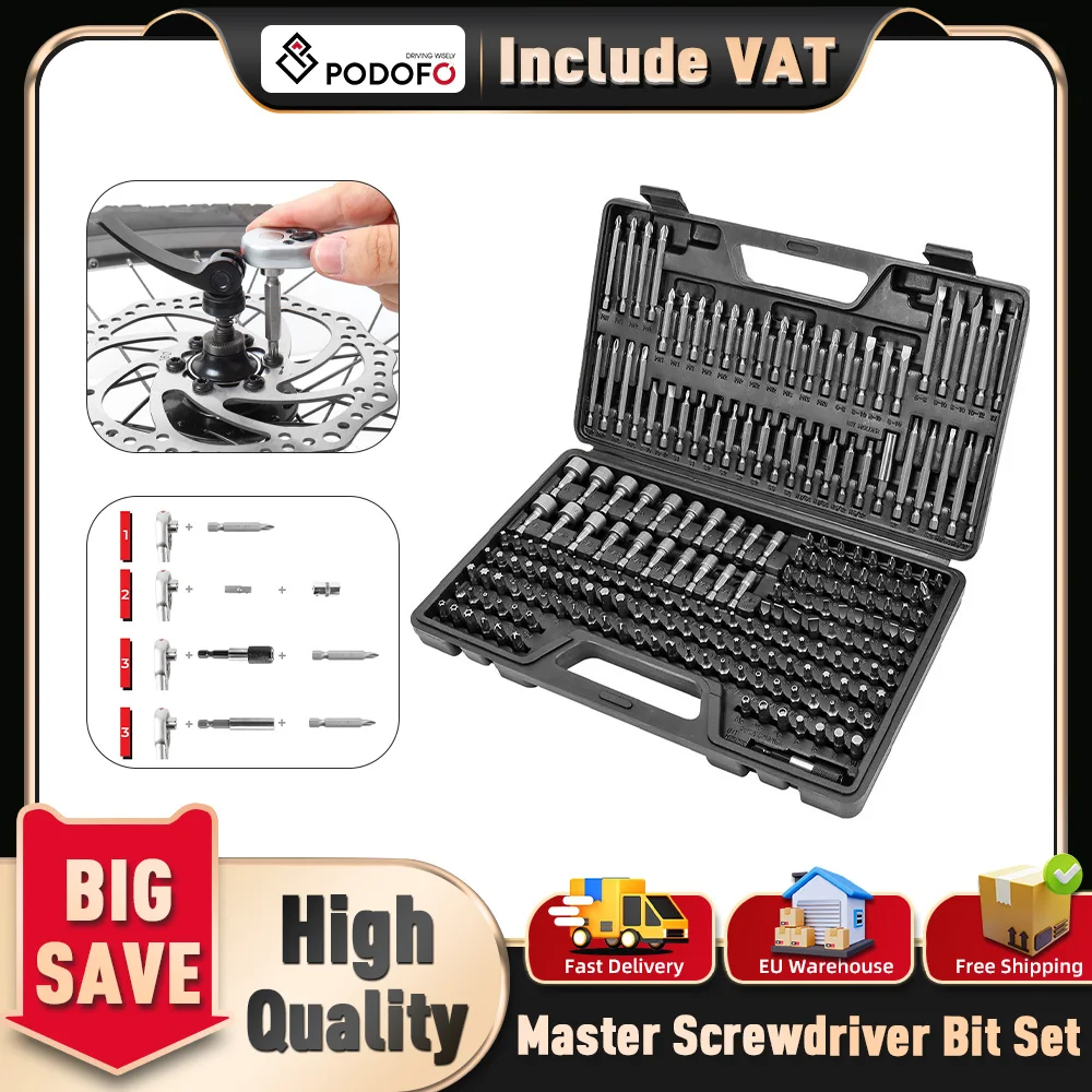 Podofo 208 قطعة مجموعة رأس دفعة السلامة متري مفك مجموعة عالية الجودة الكربون الصلب ماستر مفك بت مجموعة #1