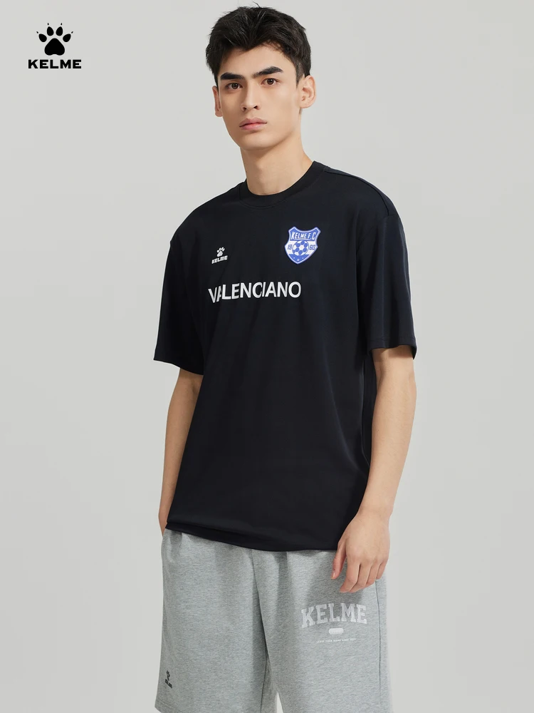 Kelme T-shirt z krótkim rękawem Męski trend piłkarski Top Casual Okrągły dekolt Sportowa koszulka z krótkim rękawem