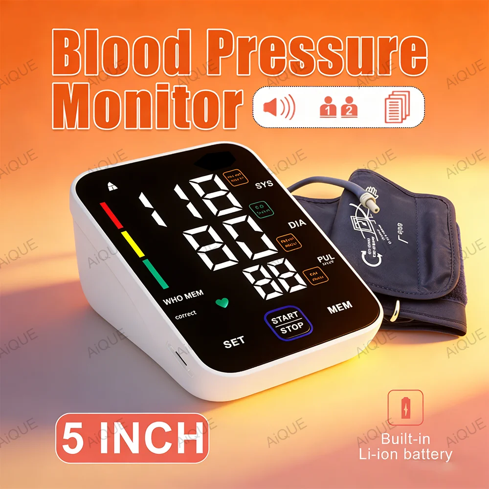 JUSTLANG 2026 Wiederaufladbares Automatisches Tonometer 5-Zoll-Display Oberarm-Blutdruckmessgerät Digitales Tensiometer Arrhythmie-Blutdruckmessung