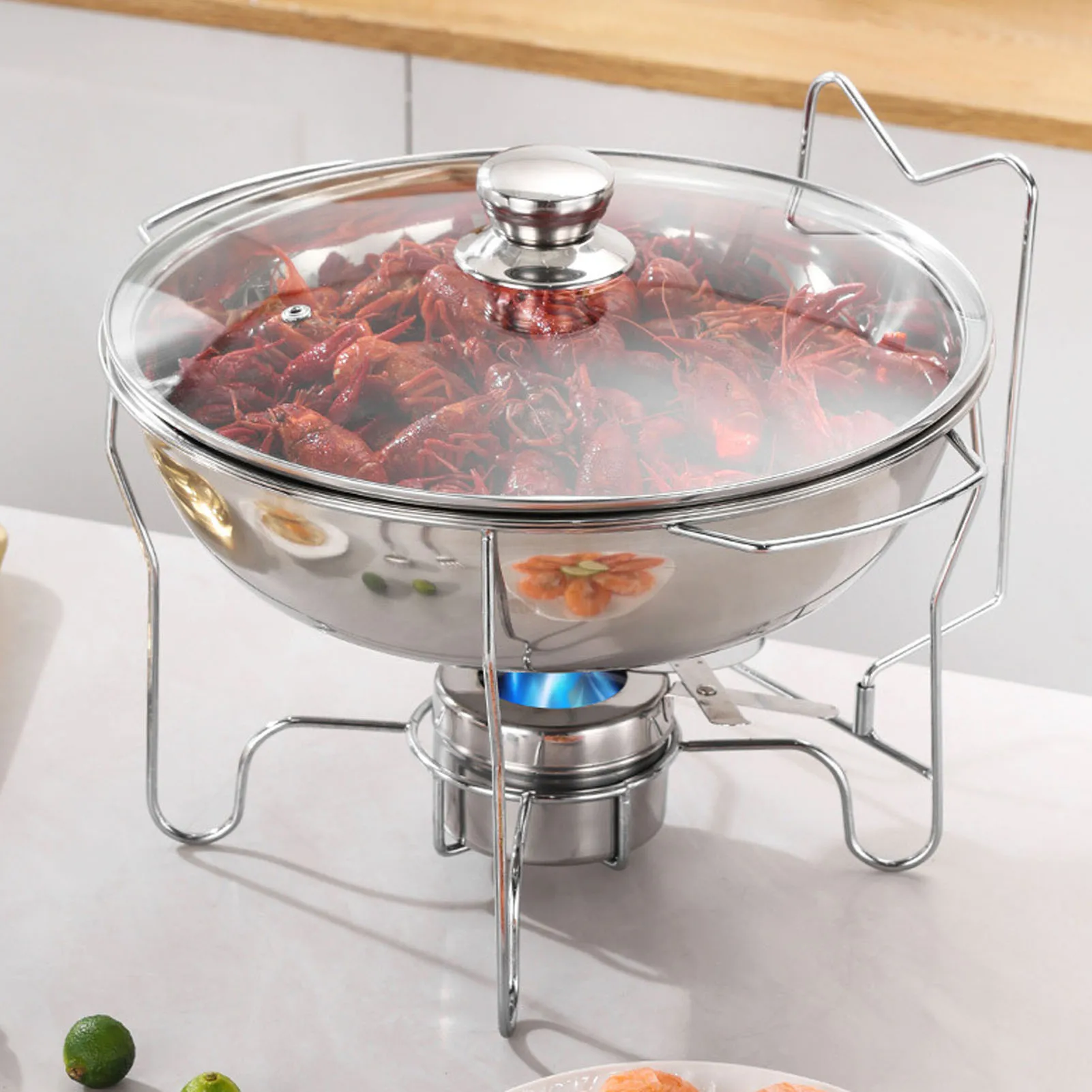 

Round Chafing Dishes for Buffet Set Stainless Steel Buffet Food Warmer Set with Glass Lid Fuel Container