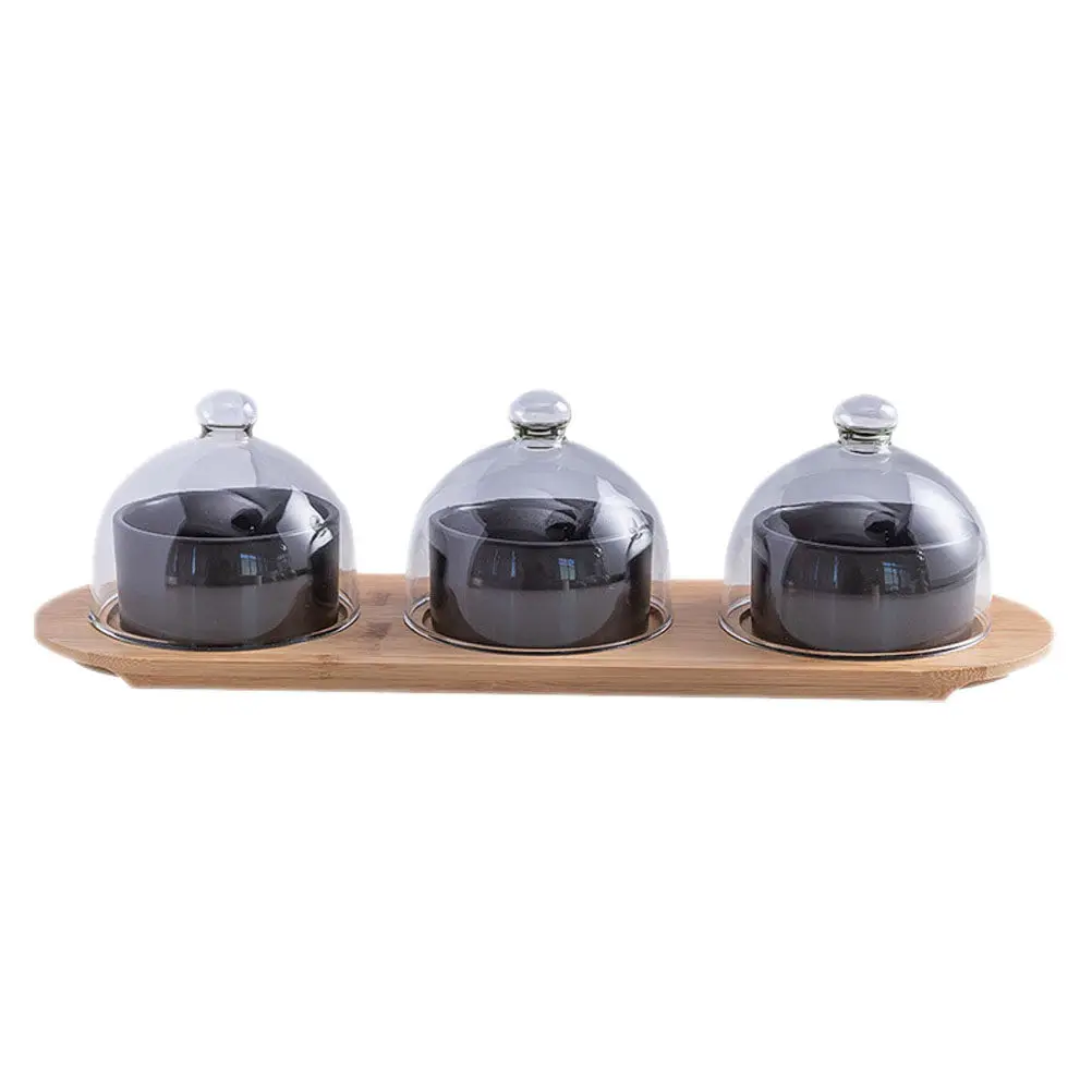 1Pcs Ceramic Dessert Tray Pure Handmade Round Snack Bowl Natural Wood Serving Tray Tea Time Refreshments Party Platter
