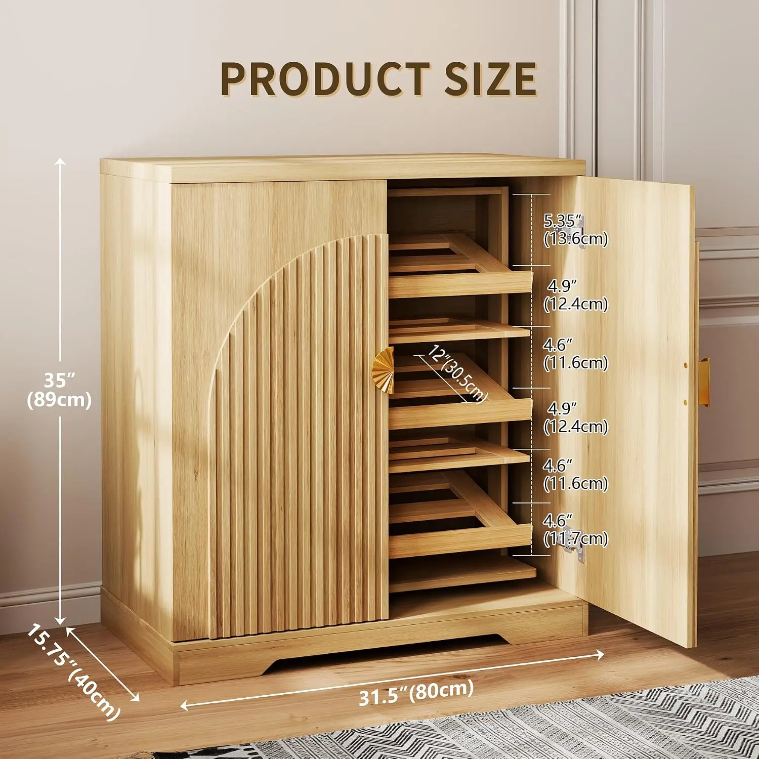 6-Tier Wooden Shoe Cabinet with Doors Stores 18 Pairs Freestanding Entryway Organizer, Customized