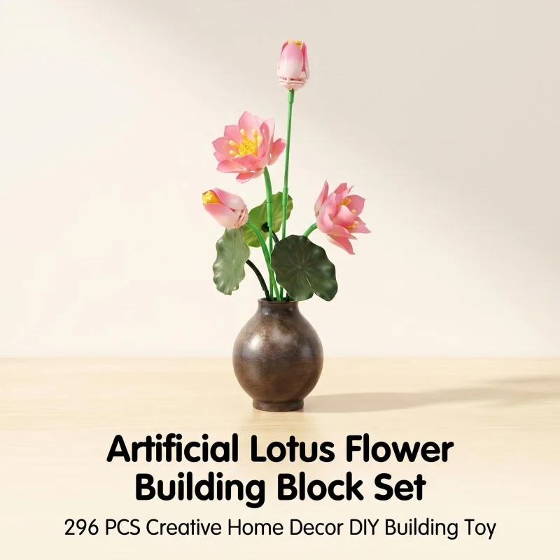 

Artificial Lotus Flower Bouquet Building Blocks, DIY Assembly Plant Model with Vase, Creative Home Office Decoration, Collectibl