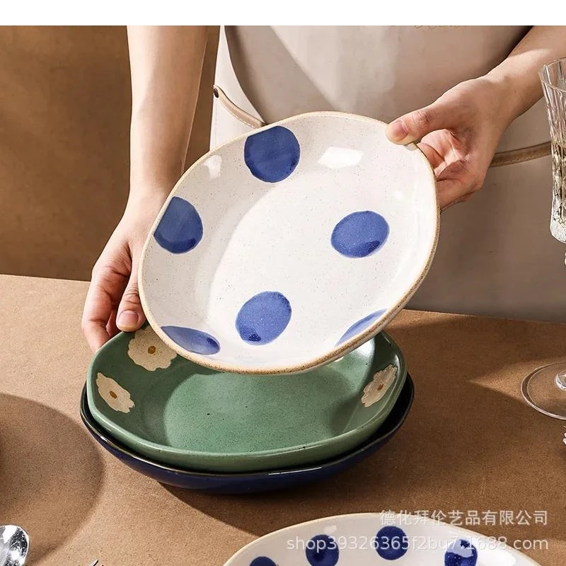 Retro Irregular Ceramic Dining Plate Restaurant Steak Salad Dessert Dish Pasta Plates Molecular Cooking Tableware