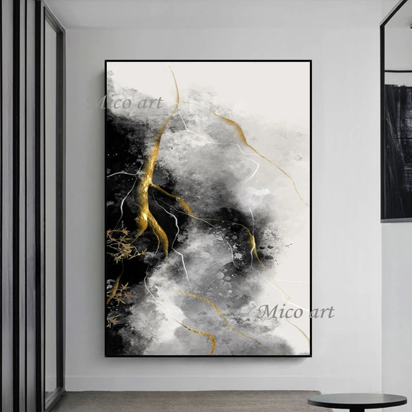 Branch Tree Painting Modern Abstract Wall Art Original Artwork Painting Unframed Gold Foil Design Decor Picture Art Crafts