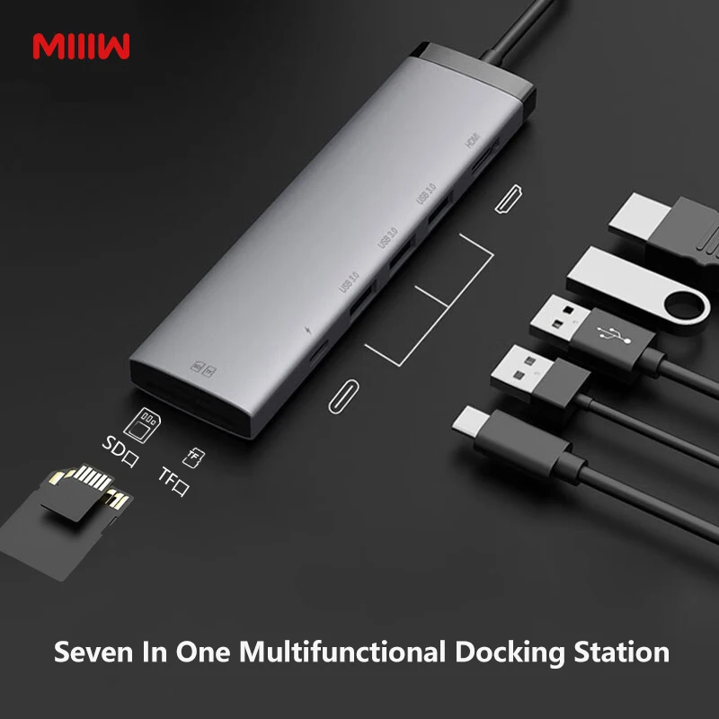 MIIIW Type C Hub Usb Hub 3.0 7 Port Splitter Usb Hub Adapter Expansion Dock OTG Adapter Ultra Thin For PC Computer Accessories