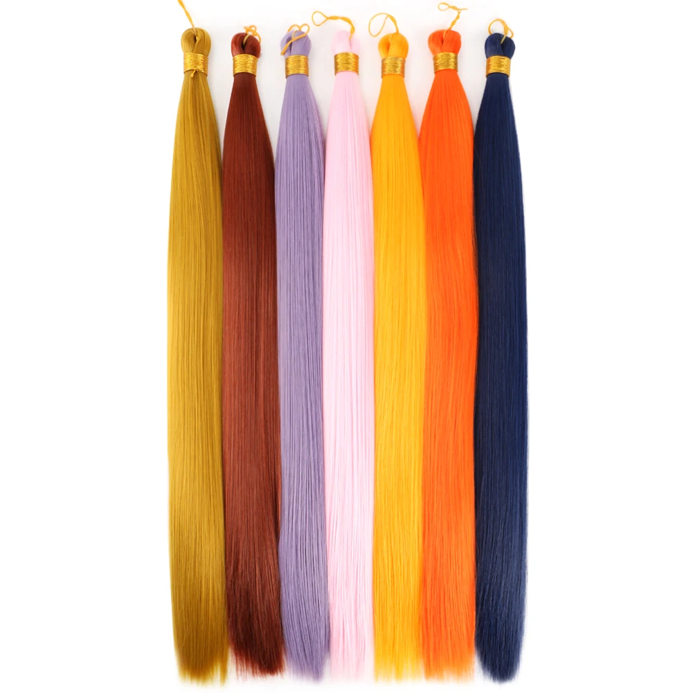 Long Straight Synthetic Hair Bundles Silk Bulk Hair Extensions Pre Stretched Braiding Hair Pink Blonde Blue Golden Black Brown