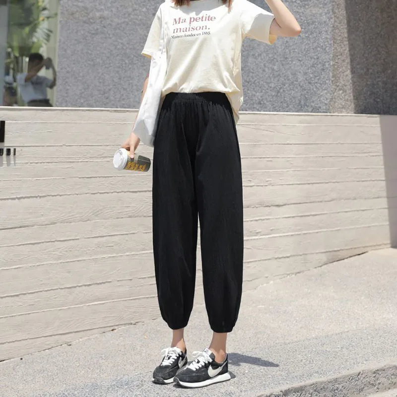 Damen Lässige Weite Bequeme Haremshose für den neuen Sommer 2026 – Elastische Taille, Strand-Leinenhose, einfarbig, vielseitig kombinierbare Laternenhose – Detail 13