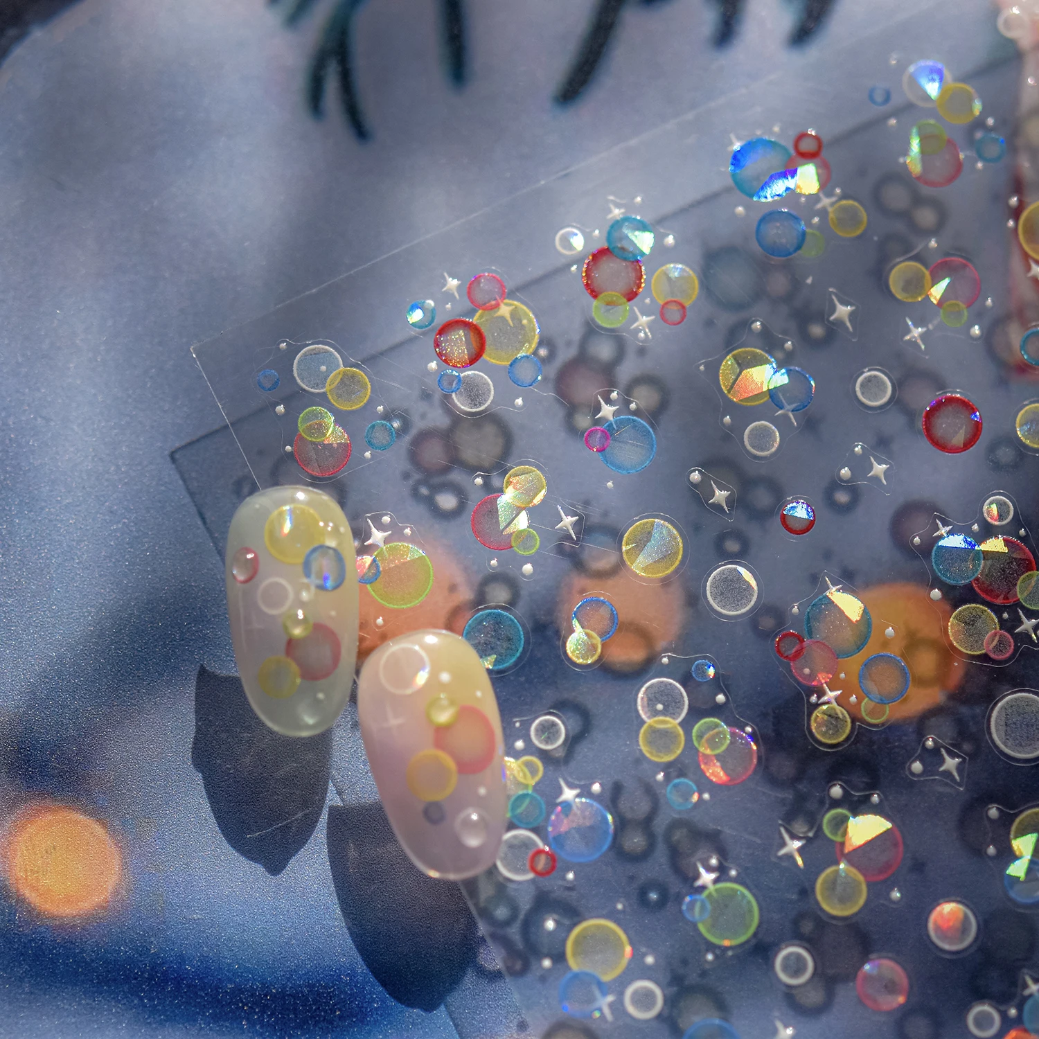 Pegatinas 5D transparentes y coloridas para uñas Starburst, accesorios para decoración de uñas, pegatinas 5D de pez dorado de dibujos animados, prensa en las uñas