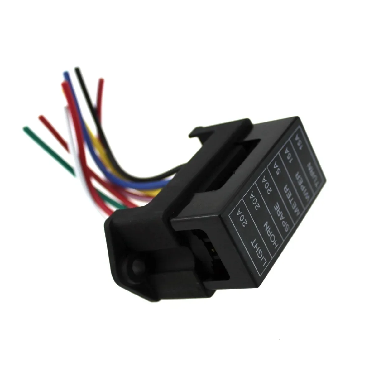 Car and motorcycle fuse box with cable 6-way 2-in 6-out with upper cover insert with wiring harness