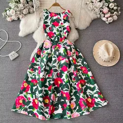 Luxury Designer Fashion Flower Print Vintage Spring Summer Elegant A Line Party Women Birthday Dinner Holiday Dresses