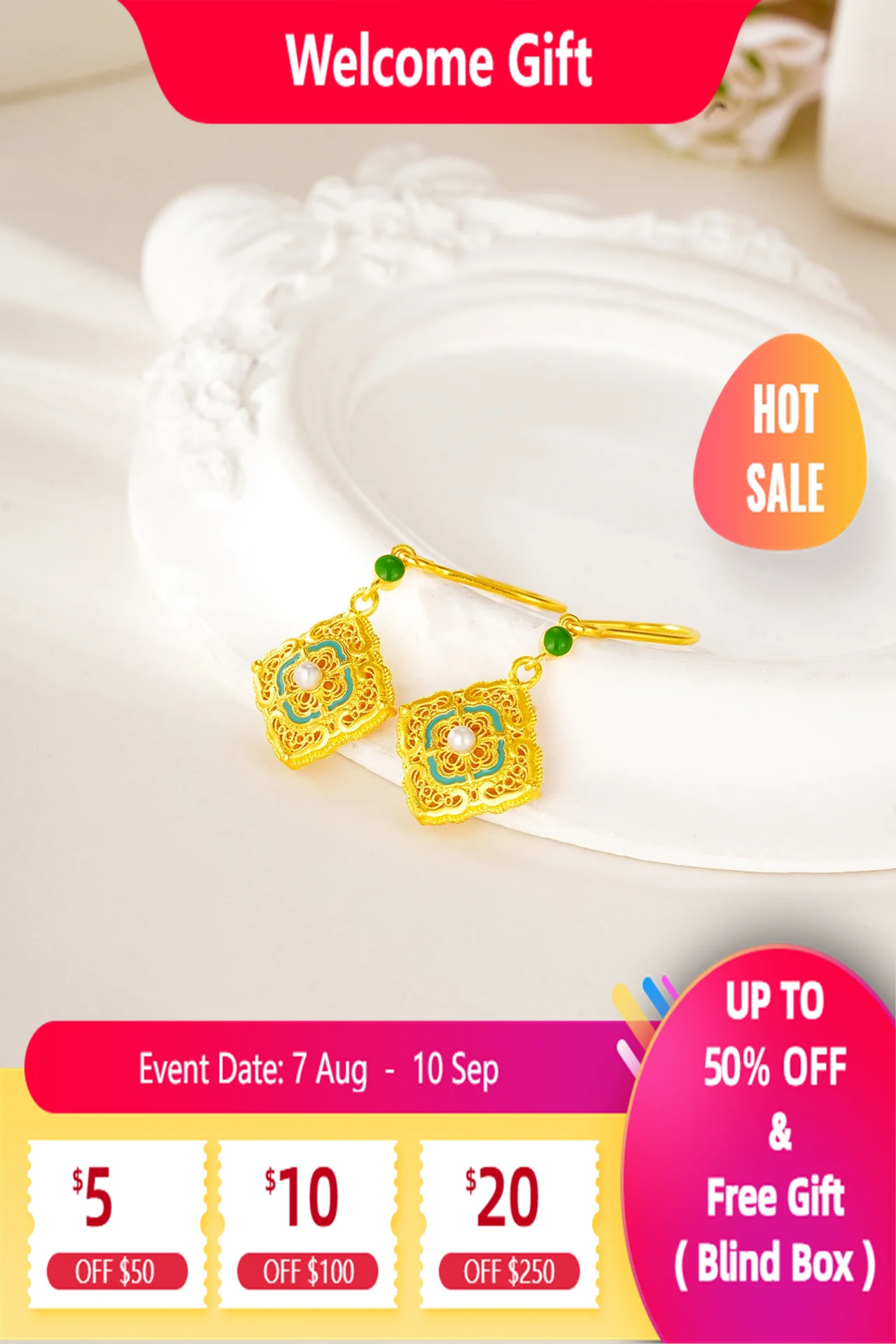 

Lium Gems Flower Dangle Earrings for Women Lightweight Wishful Hoop Earrings 24kGold Vermeil 925 Sterling silver gift for her