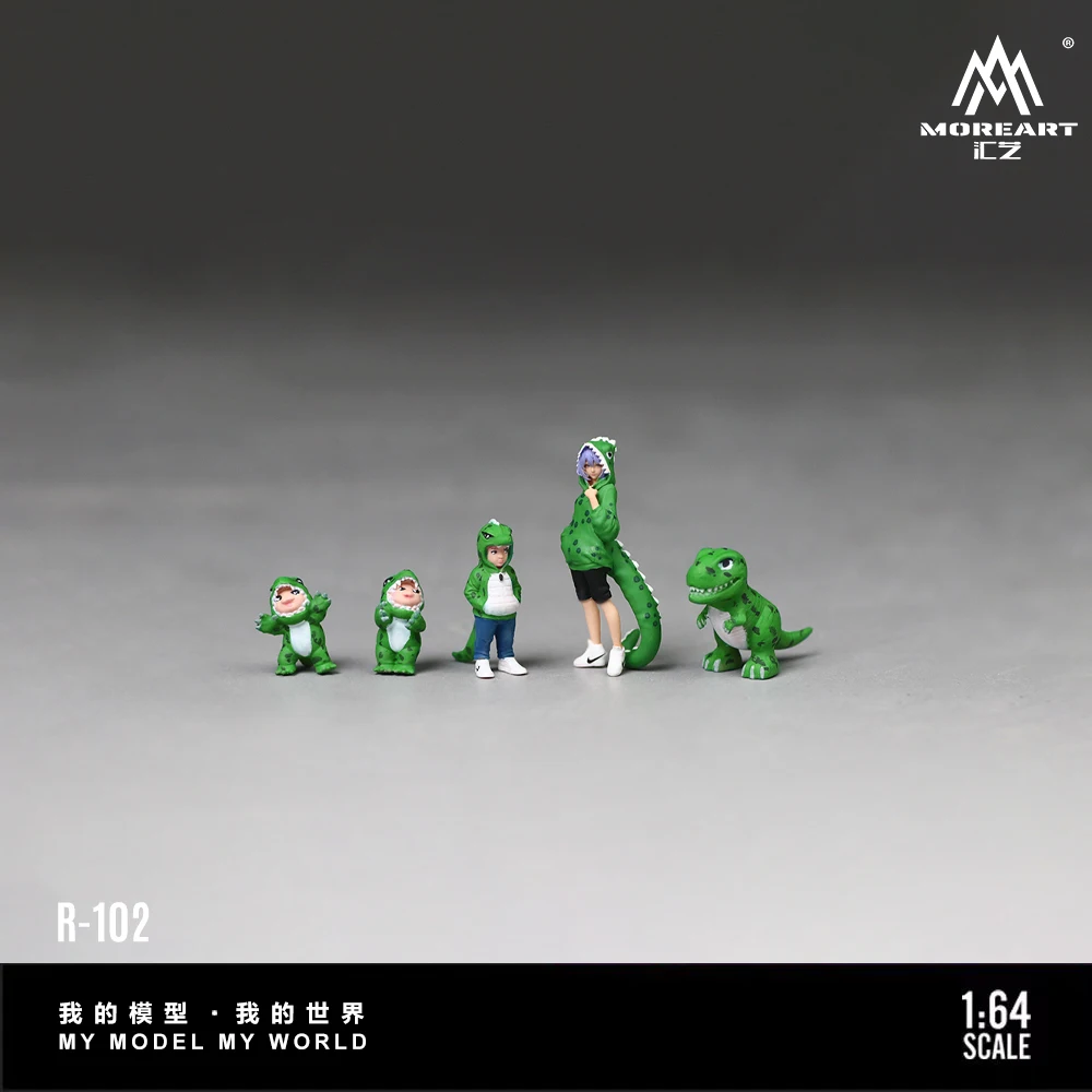 MoreArt 1:64 Resin Green Dinosaur Family Figures Complete Dino Family Miniature Model Ornament Collectible Gift