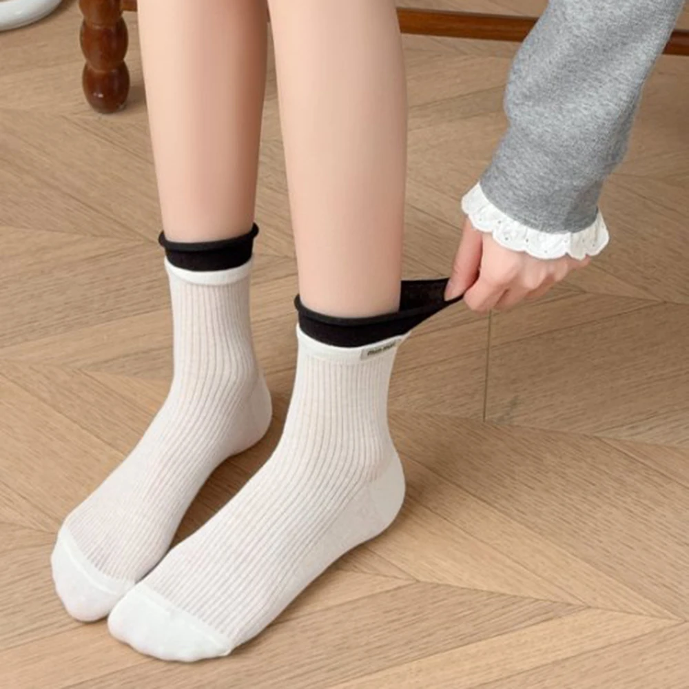 3 Pair Cloth Label Letters Women Socks Breathable Mesh Fashion Japanese Style Spring Summer FlounceTrim Brand Socks Middle Tube