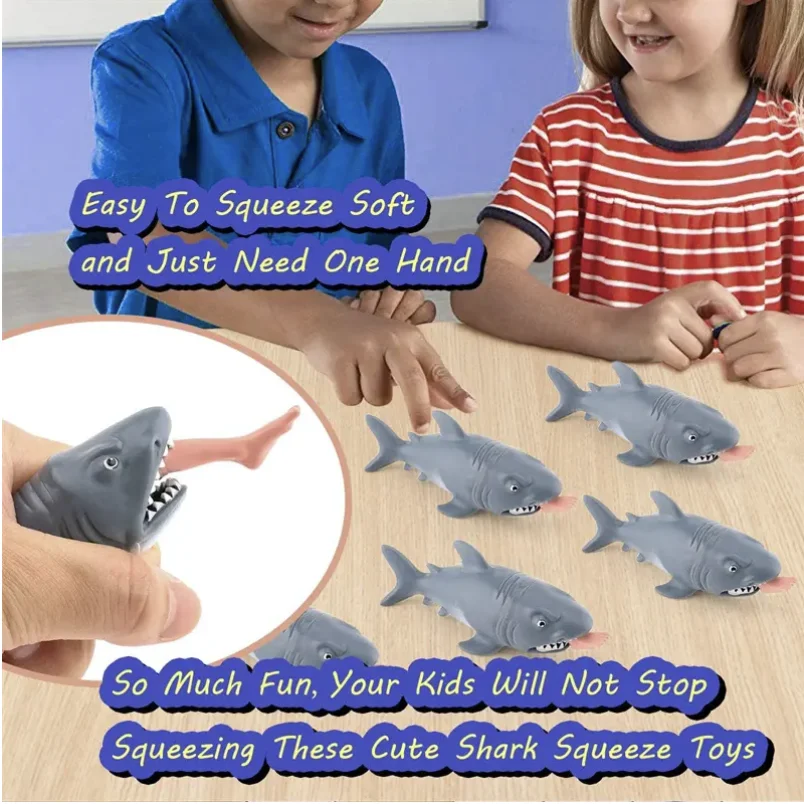 Interessant homme mangeant requin presser jambe mangeant jouet terrifiant grande bouche animal farce humoristique soulager le stress anti-stress enfants