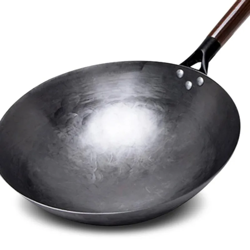 

Household Iron Wok,Hand Forging Iron Pan Wooden Handle Pure Iron No Coating Non-stick Wok Pot Gas Cooker