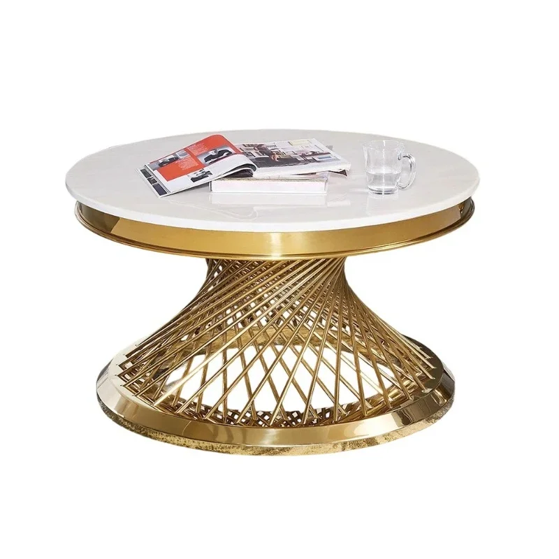 

Light luxury marble coffee table Modern simple living room Stainless steel high-end round coffee table