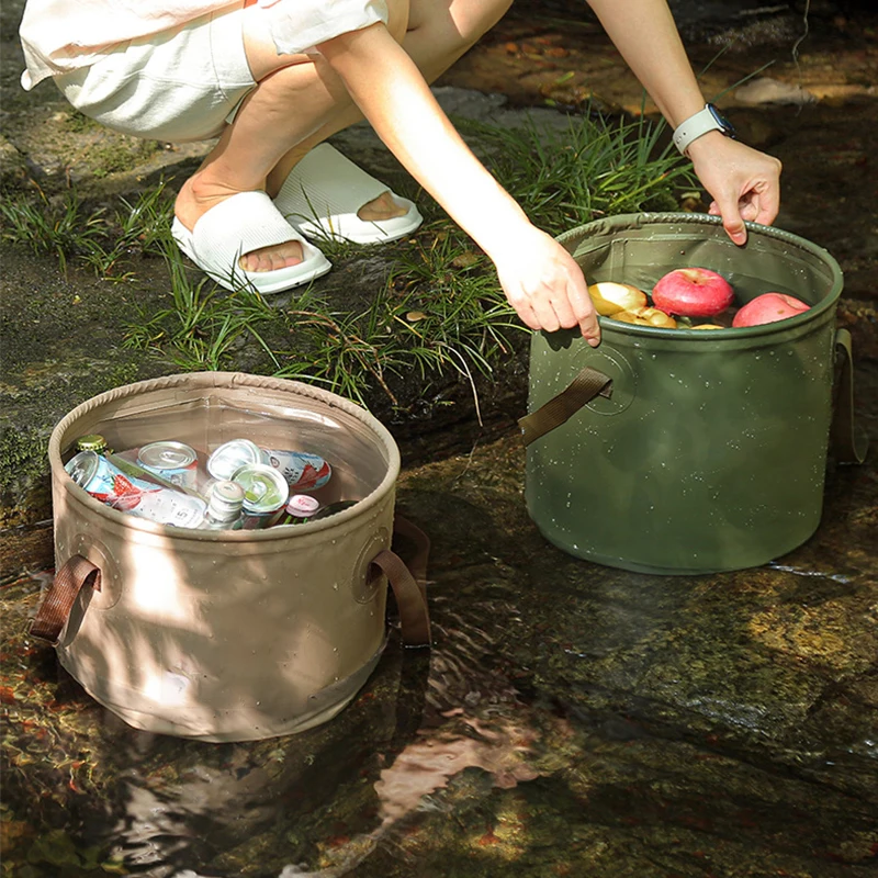 10L/20L Outdoor Foldable Camping Bucket Fishing Picnic BBQ Hiking Storage Bucket Wash Fruit Iced Drink Waterproof Water Basin