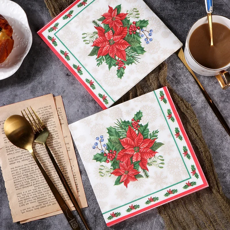 20Pcs/pack Printed Disposable Napkins Christmas Printed Paper Disposable Tableware Napkin Tissues DIY Xmas Party Decoration