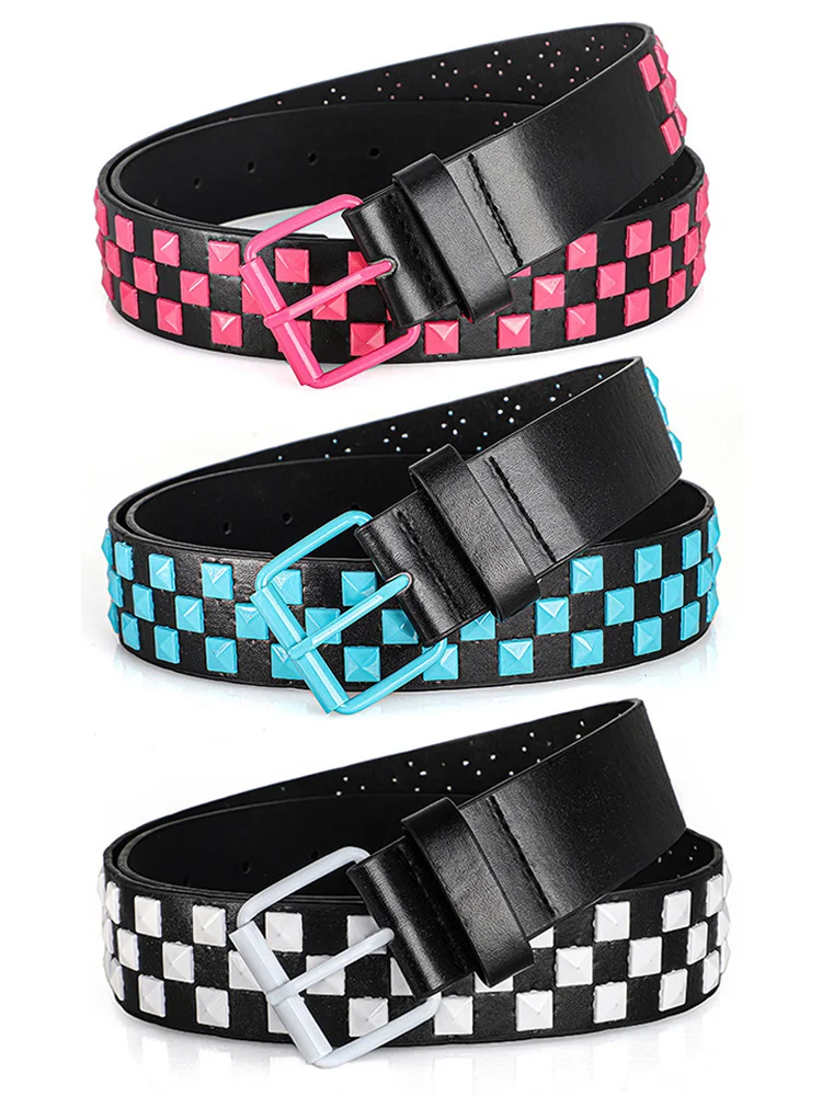 1Pc Modieuze Unisex Klinknagel Riem Punk HipHop Rock Y2K Stijl Dopamine Kleur Knappe Straat Casual Dagelijkse Slijtage Riem, Voor Mannen Vrouwen - afbeelding 2