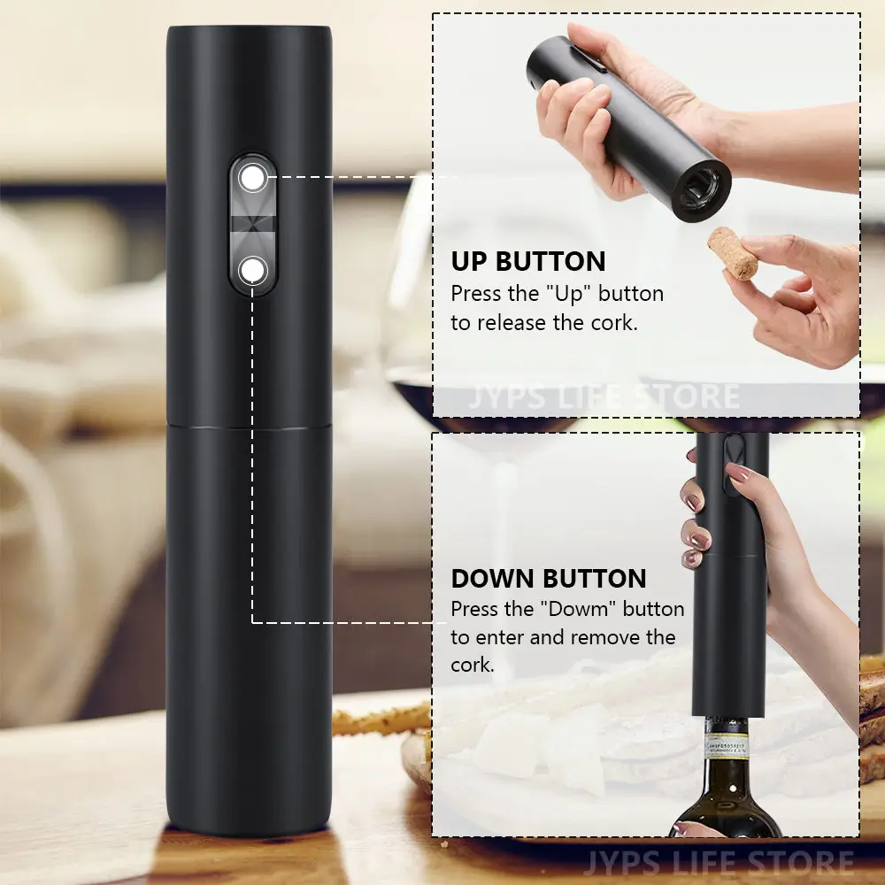 Electric Wine Opener With Foil Cutter Automatic Wine Corkscrew One-click Button Battery Can Opener For Home Party Bar Wine Lover