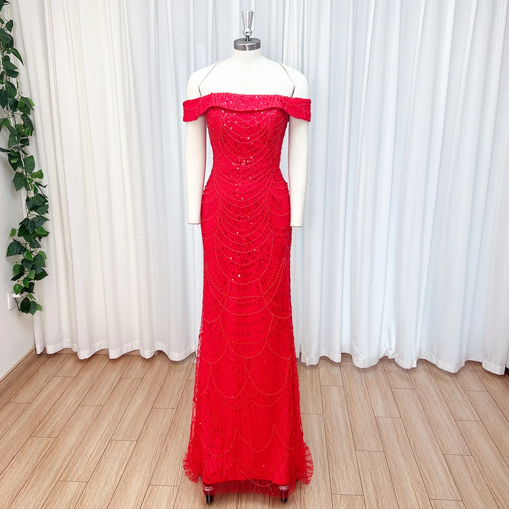 Elegant Mermaid Pearls Evening Dress for Women 2026 Off the Shoulder Lace Up Long Formal Prom Wedding Party Gowns Customized