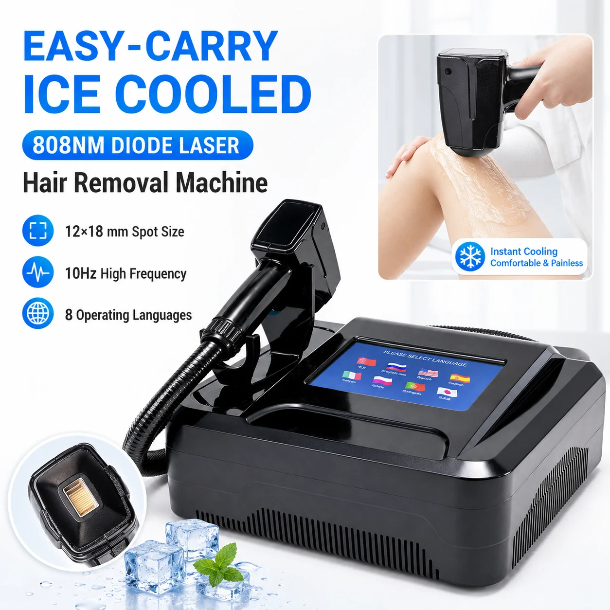 2New Portable Laser 8 Optional Languages Easy-carry Cool Hair Removing Diode-lasersings Hair Removal Machine