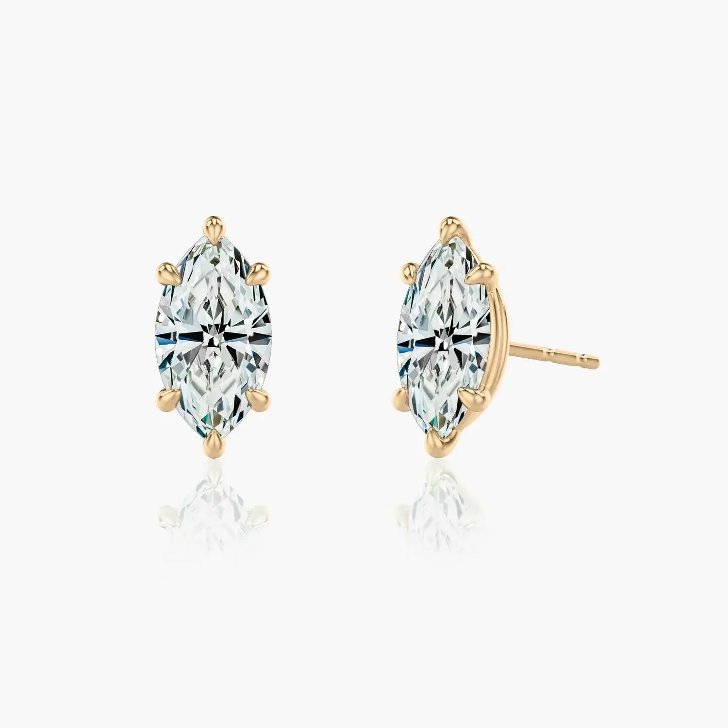 925 Sterling Silver 2ct Moissanite Solitaire Marquise Stud Earrings Women's Rose Gold Plated Trendy