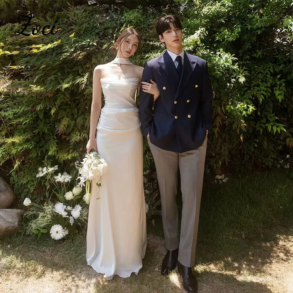 

Zoci Elegant Strapless Korea Wedding Dress Photoshoot Pleats Floor Mermaid Evening Gown Dress Birthday Party Dress Customized