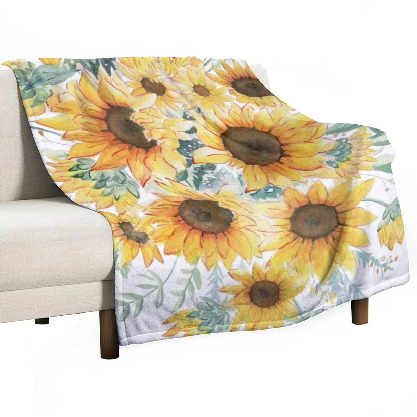 

Loose Watercolor Sunflowers Throw Blanket Decorative Sofas Personalized Gift Fashion Sofas Giant Sofa Blankets