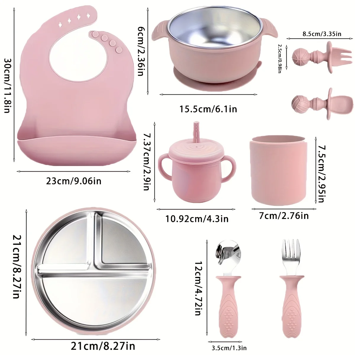 Children's tableware set, made of stainless steel and silicone, high temperature resistant, easy to clean, Christmas gift