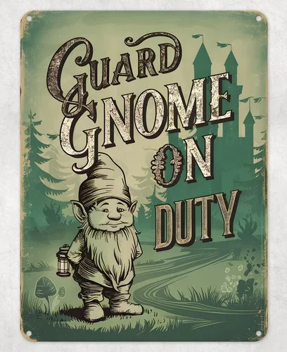 Guard Gnome on Duty Funny Metal Poster Wall Sign Man Cave Shed Bar Home Plaque --Tin Sign