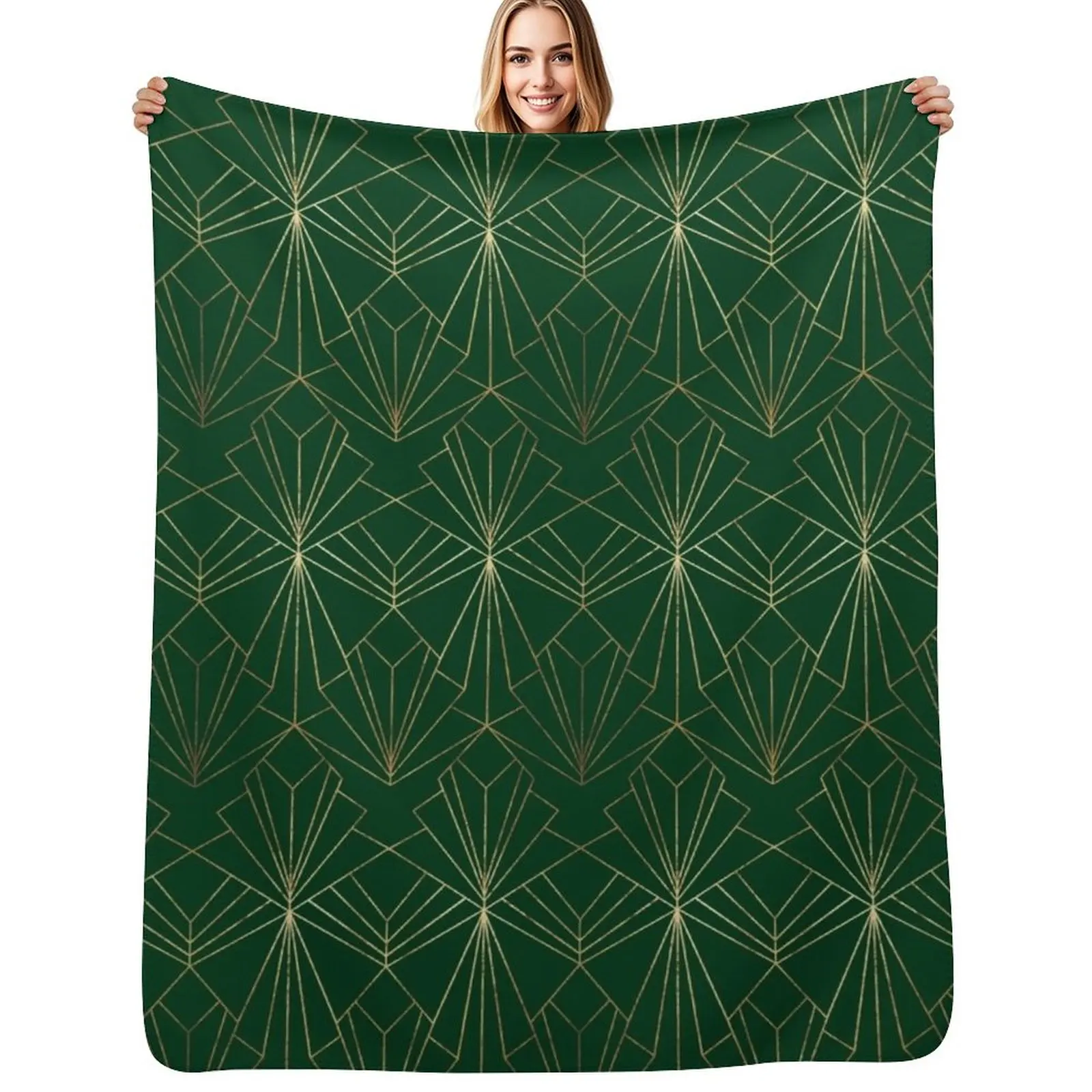 Art Deco in Emerald Green Throw Blanket Cozy Light Blanket for Travel Camping Picnic