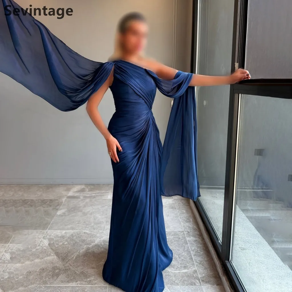 Sevintage 2025 preto sereia um ombro maxi vestido de noite festa de casamento formal vestido de baile dubai vestido de festa personalizado