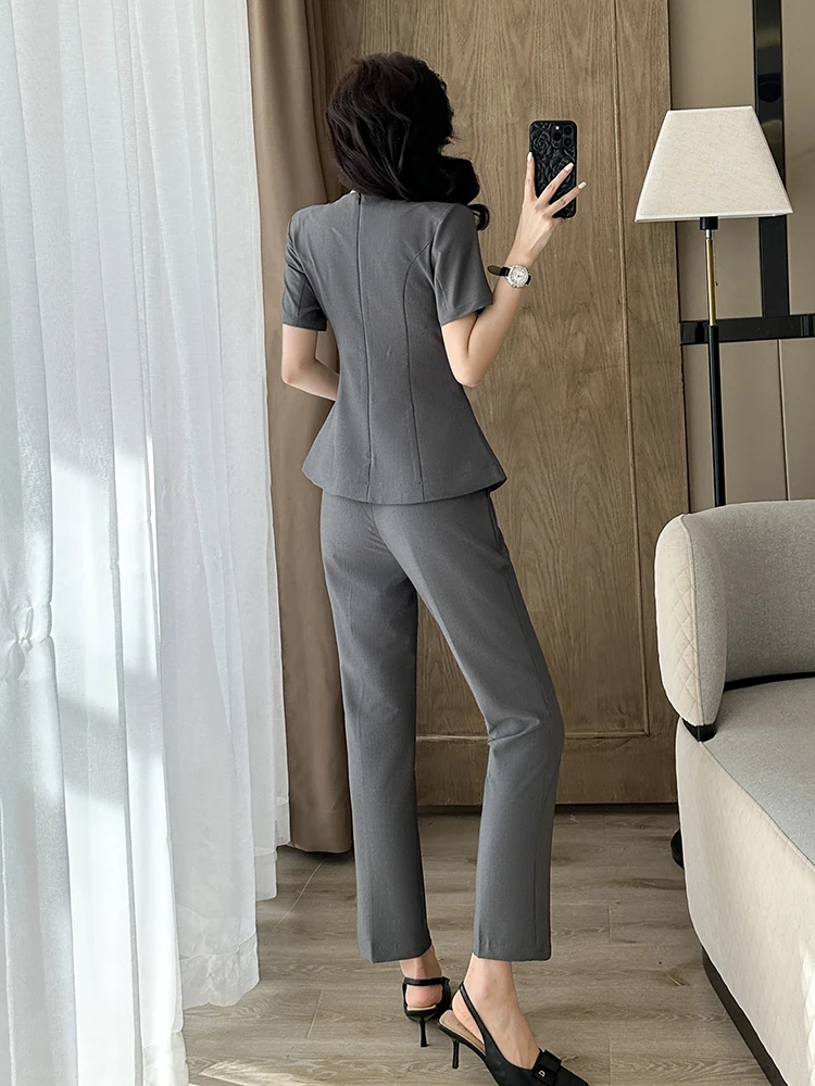 Summer Thin Short Sleeve Suit Set for Women Professional Elegant Technical Workwear High End Beauty Salon Uniform