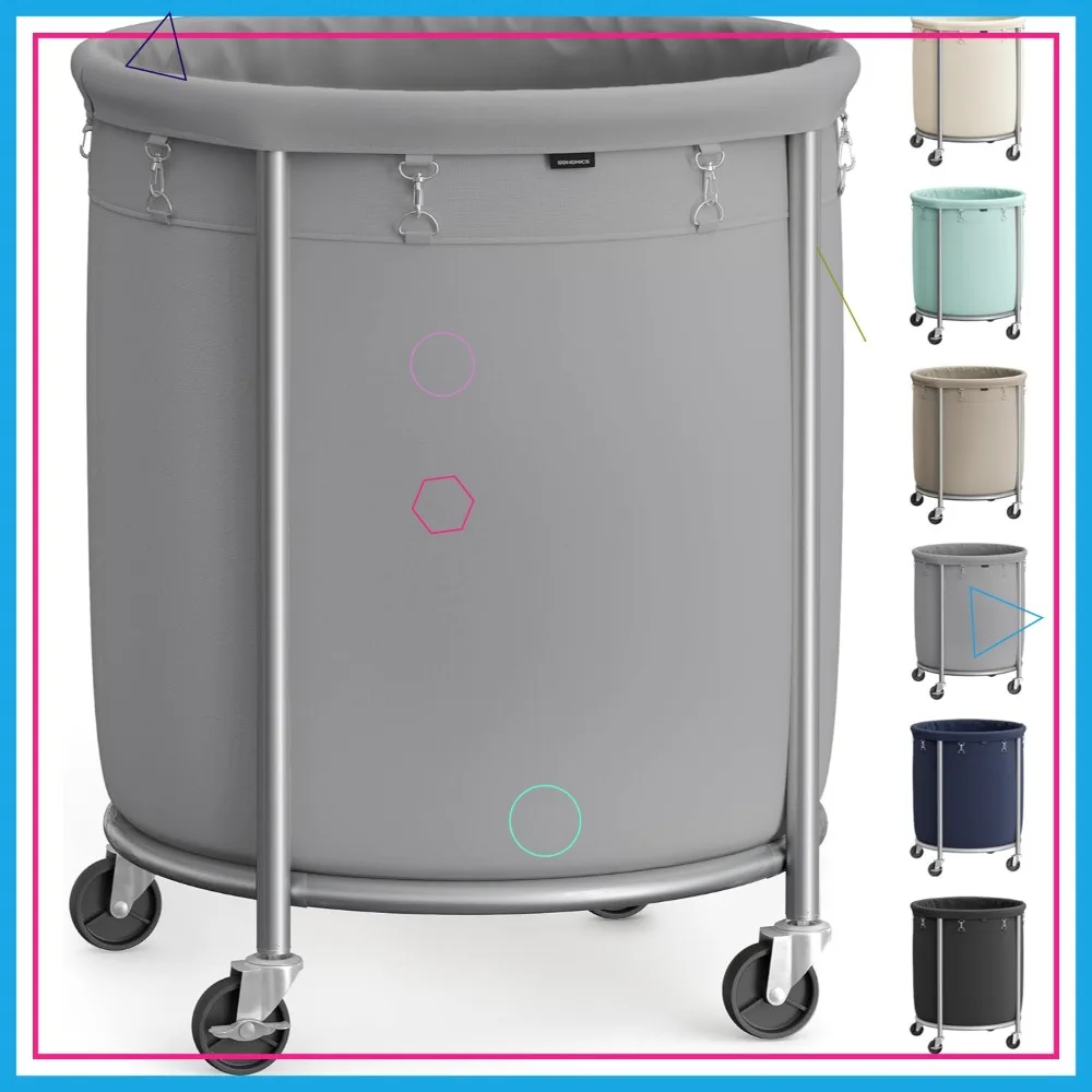 

Прокатная корзина для белья на 50,2 галлона с колесиками, прочная корзина со стальным каркасом для крупных семей